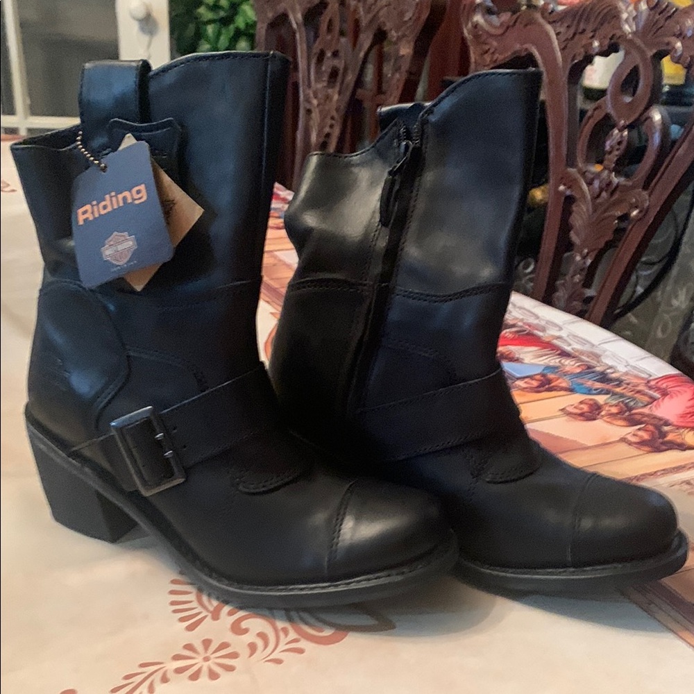 Harley-Davidson Black Combat Moto Boots with Buckle Strap